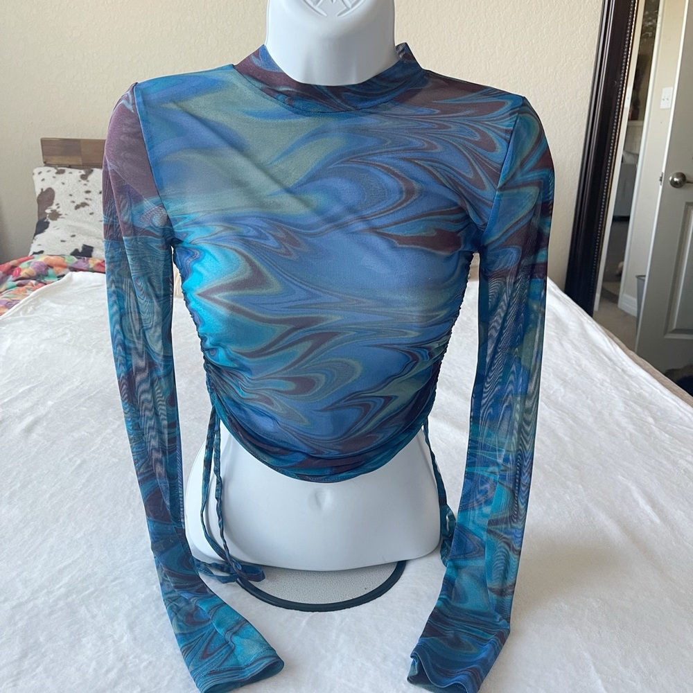 Forever 21 Sheer Blue Pattern Swimsuit Cover